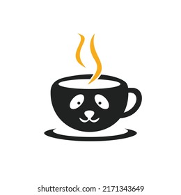 Panda coffee vector logo design template. Coffee shop or restaurant logo concept.	