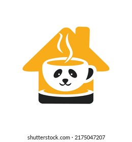 Panda coffee vector logo design template. Coffee shop or restaurant logo concept.	