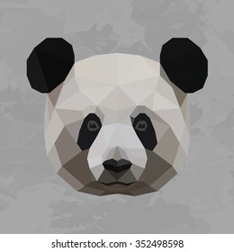 Panda colored head geometric lines isolated on grey background vintage vector design element illustration