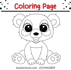 Panda coloring page. Black and White Vector Illustration of a Happy Panda. Cute Cartoon Panda Isolated on a White Background Coloring book.
