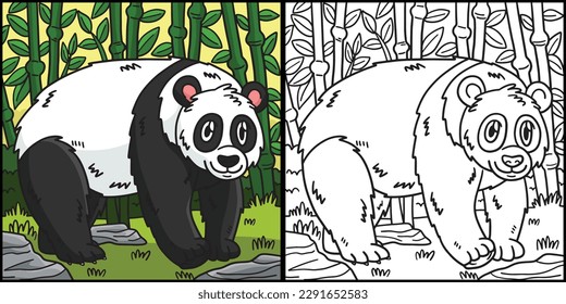 Panda Coloring Page Colored Illustration