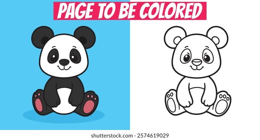 Panda coloring page with detailed outline and colored version. Ideal for printable worksheets, preschool education, and nature-inspired crafts.