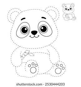 Páginas de colorir panda para crianças. Traço e cor Panda. Flashcard animal Panda bonito para ilustração vetorial crianças. A letra P é para Panda. Planilhas de jardim de infância e pré-escola imprimíveis para crianças.