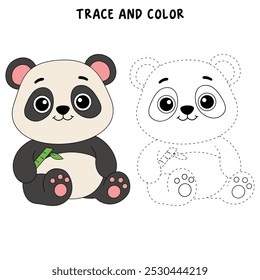 Páginas de colorir panda para crianças. Traço e cor Panda. Flashcard animal Panda bonito para ilustração vetorial crianças. A letra P é para Panda. Planilhas de jardim de infância e pré-escola imprimíveis para crianças.