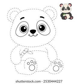 Páginas de colorir panda para crianças. Traço e cor Panda. Flashcard animal Panda bonito para ilustração vetorial crianças. A letra P é para Panda. Planilhas de jardim de infância e pré-escola imprimíveis para crianças.