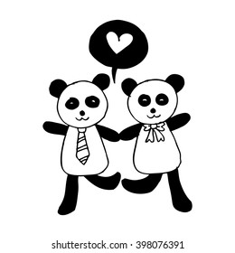panda couple in love