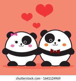Panda couple in love Valentine day vector