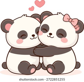 Panda Casal Valentim ilustração vetor