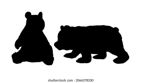 Panda-Paar, Vektorsilhouettengrafik einzeln auf weißem Hintergrund. Panda Bär Familie verliebt. Bambus speist aus China. Kuschelmaskot. Zooattraktion.