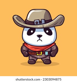 Panda Cowboy Sheriff Styles Vector Cartoon Icon Mascot Illustration