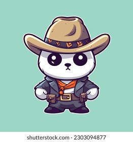 Panda Cowboy Sheriff Styles Vector Cartoon Icon Mascot Illustration