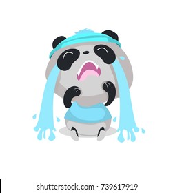 panda cries stickers, emotions, vector cartoon illustration