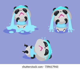 panda cries stickers, emotions, vector cartoon illustration