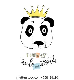 Panda with crown for apperel vector print.Pandas rule the World. For t-shirt or other uses,T-shirt graphics / textile graphic