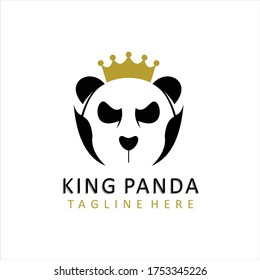 Panda crown king logo design template. Panda crown king animal bear royal minimalist mascot design vector. 