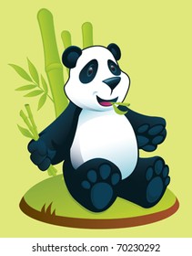 Panda Cub with Bamboo - vector