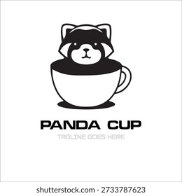 Panda Cup Logo Design Template Vector