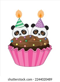 Panda Cupcake Birthday Vector Illustration