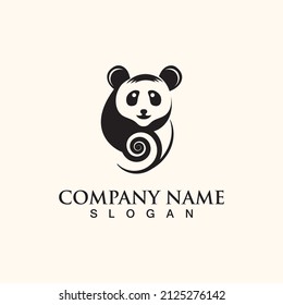 Panda lindo logo de oso mamífero animal moderno es divertido diseño de iconos vectoriales