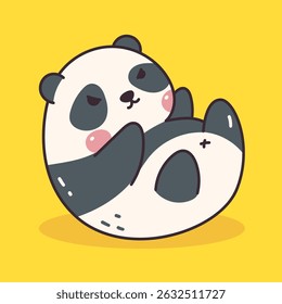 panda, cute, cartoon, art, illustration, kawaii, animal, yellow, roll, fun, playful, chubby, happy, bear, pose, round, funny, joy, lazy, pet, art, smile