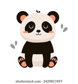 Panda. Cute panda with closed eyes on a white background. Vector illustration of a panda in flat style.