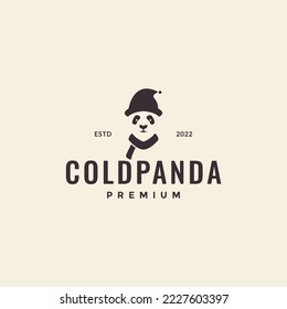 panda cute cold with scarf logo design