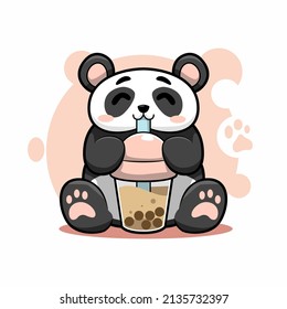 Panda Cute Drinking Boba Illustration Vector Design