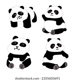 Panda lindo y esponjoso panda en diferentes poses.
Pintura tradicional de tinta japonesa
 al estilo oriental de sumi e, wu shin, go hua,
abstracto de SSTK,
ilustración vectorial.
