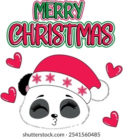 panda cute girl merry christmas