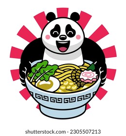 Panda Cute Mascot Ramen Noodle Logo