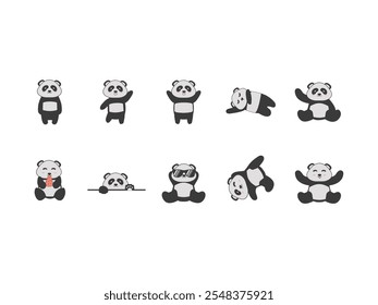 Conjunto de Elementos de Adesivo Bonito Panda