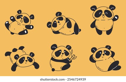 Panda cute vector animal bear illustration on white background isolated set hand drawing style characters. Vector cartoon graphic design element