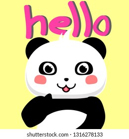 Panda Day. Kawaii cute little baby panda greeting. Hello Panda. Cartoon vector illustration. - Vector 