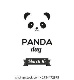 Panda Day. March 16. Bear panda face icon. Black and white. Vector illustration, flat design