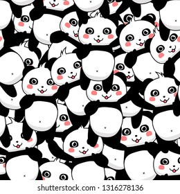 Panda Day seamless pattern. Kawaii cute little baby panda greeting. Cartoon illustration. - Vector 