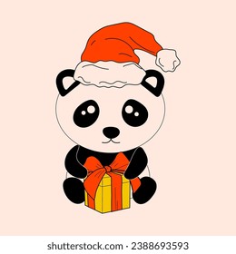 Panda with decoration christmas. Illustration of the Kawaii. Vector.	