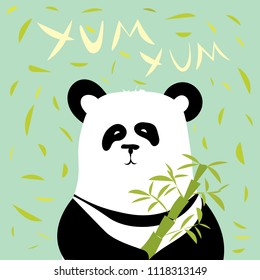 Panda with delicious bamboo vector illustration for greeting card.