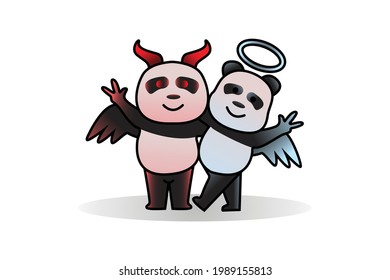 panda devil and angel illustration