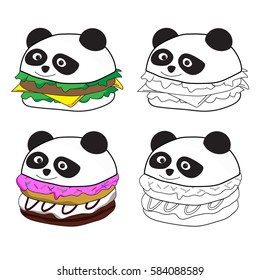 Panda Donut hamburger Coloring