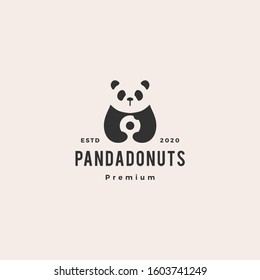 panda donuts logo hipster vintage retro vector icon illustration