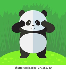 Panda doubting. Flat style vector illustration on Green background. National emblem of China