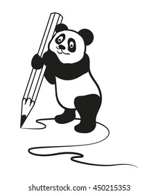 Panda draws a line with a pencil