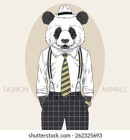 panda dressed up in retro style