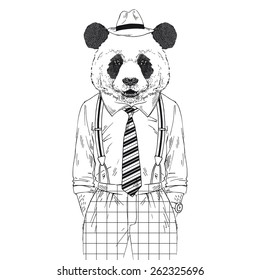 panda dressed up in retro style