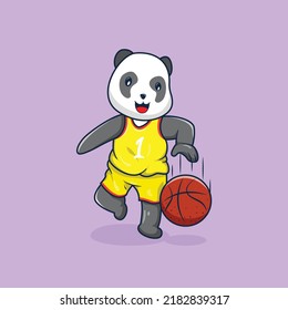 Panda dribbles basketball while running fast