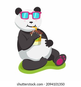 panda drink coffee cartoon design illustration vector