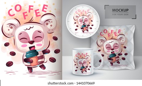 Panda drink coffee - mockup for your idea. Vector eps 10