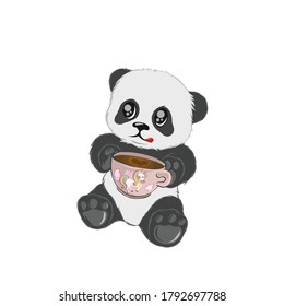 panda drink coffee and unicorn