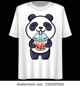 Panda Drinking Bubble Tea, Vector Illustration. T-Shirt design.