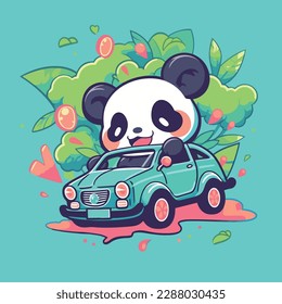 Panda driving a car in a cartoon style